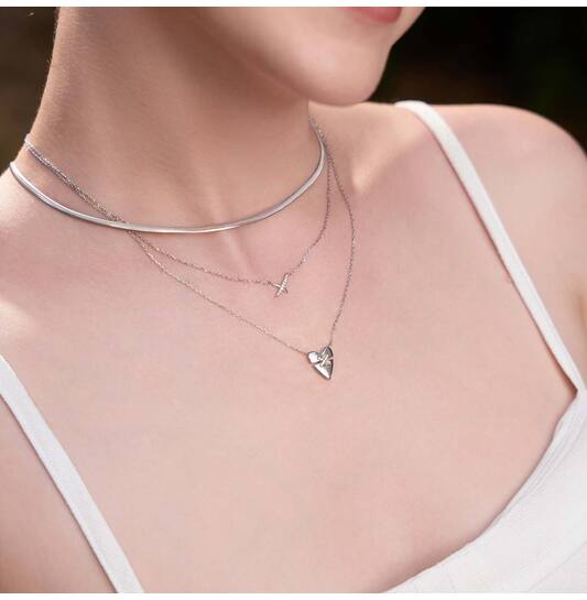  Heart Hunter - Schakelcolliers - Zilver / Gerodineerd - Zirkonia - 45cm